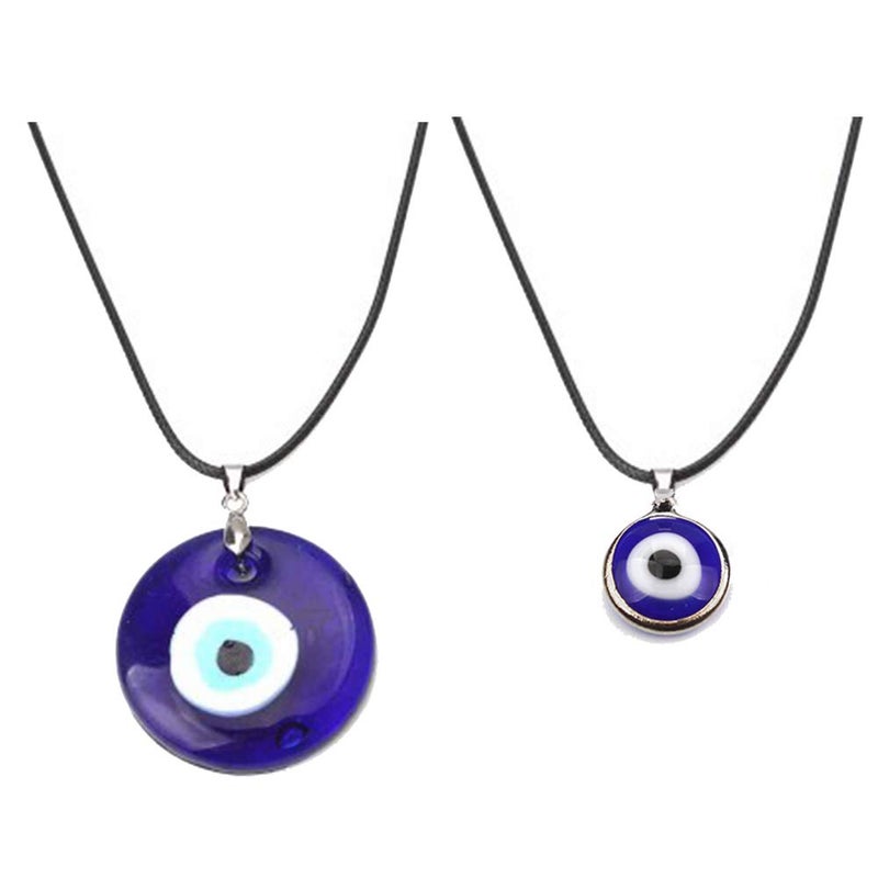 RUIZHEN Silver Leather Cord Glass Charm Evil Eye Pendant Necklace Blue Eyes Necklace (2 pieces eye cord) - Image 1